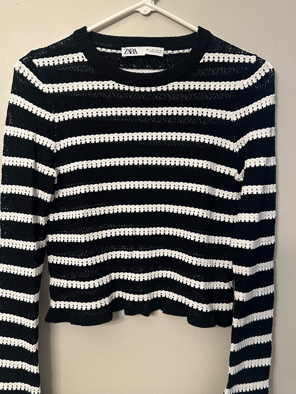 ZARA Black and White Striped Crewneck Sweater